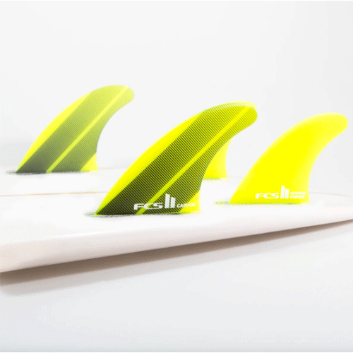 FCS II Acid Yellow Carver Neo Glass Large Tri-Quad Fins In Surfboard - Jungle Surf Store - Bali Indonesia