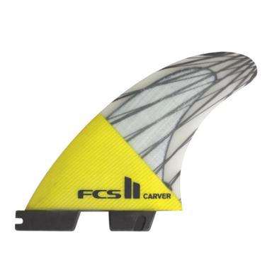 FCS II Yellow Clear Carbon Stripes Carver PCC Thruster Fins - Jungle Surf Store Bali Indonesia