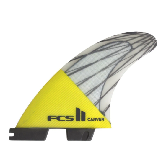 FCS II Yellow Clear Carbon Stripes Carver PCC Thruster Fins - Jungle Surf Store Bali Indonesia